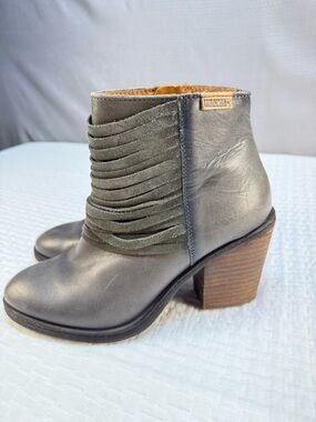 Pikolinos Gray Leather Ankle Boots with Suede Fringe Size 37 (6.5-7)